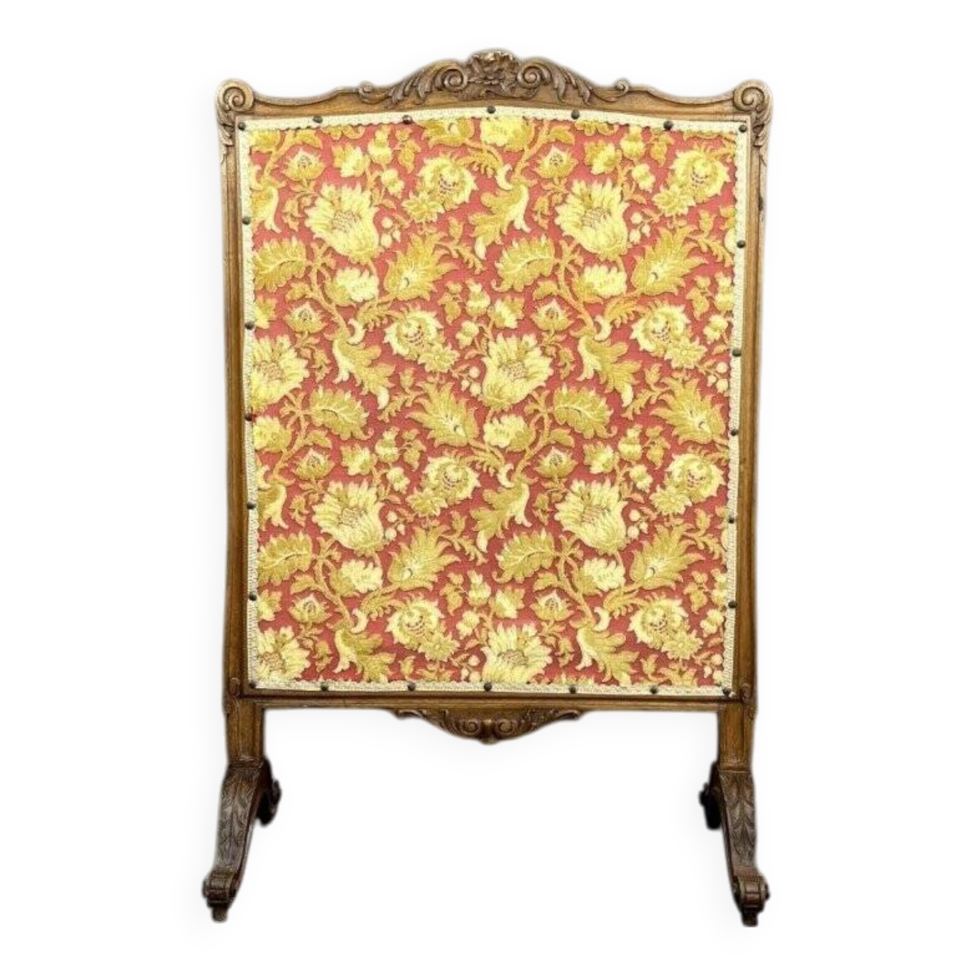 19th Century Wooden Fireplace Screen With Tapestry