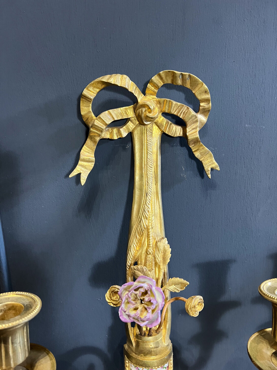 Pair of nineteenth century sconces in bronze and porcelain