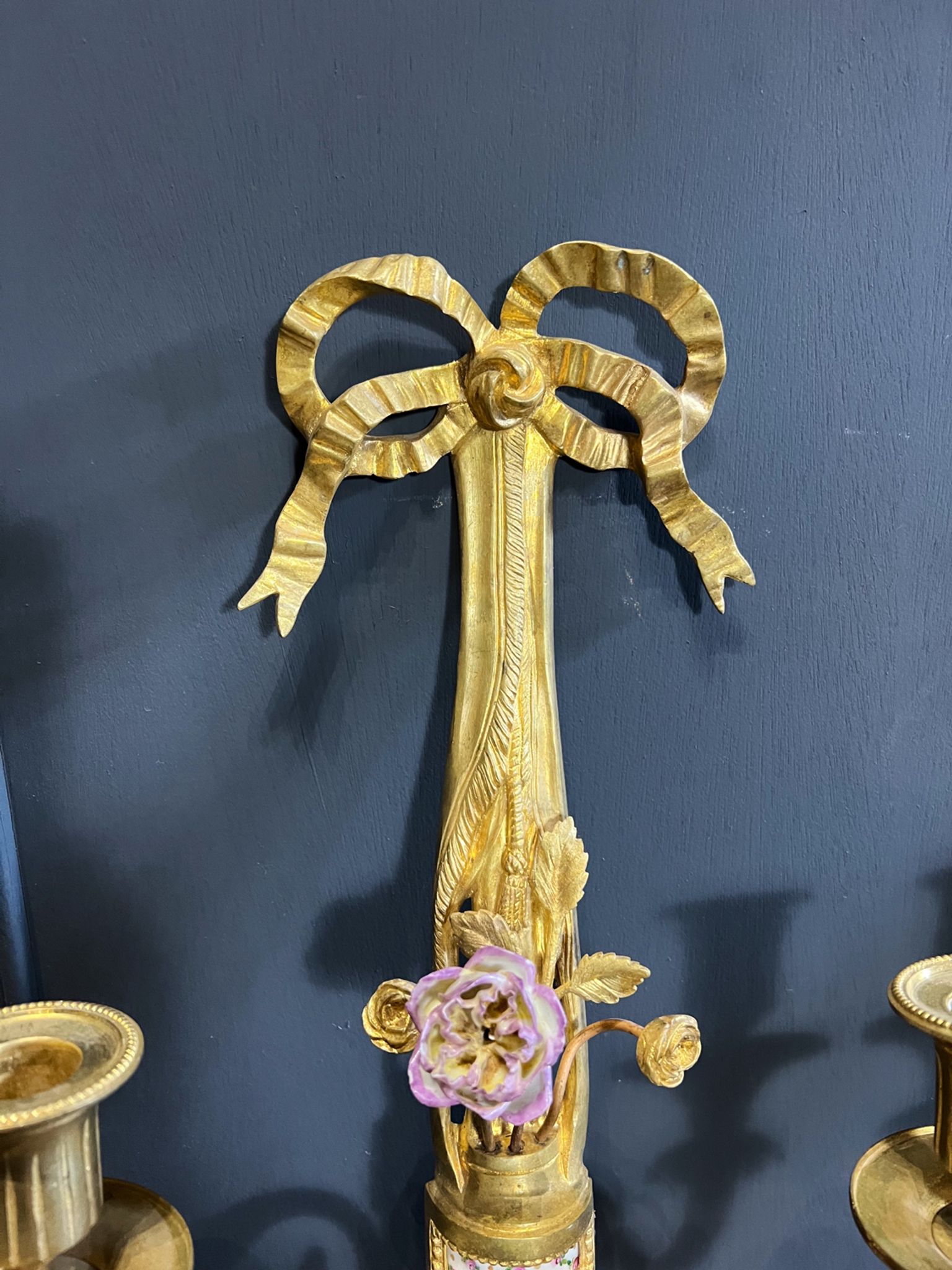 Pair of nineteenth century sconces in bronze and porcelain