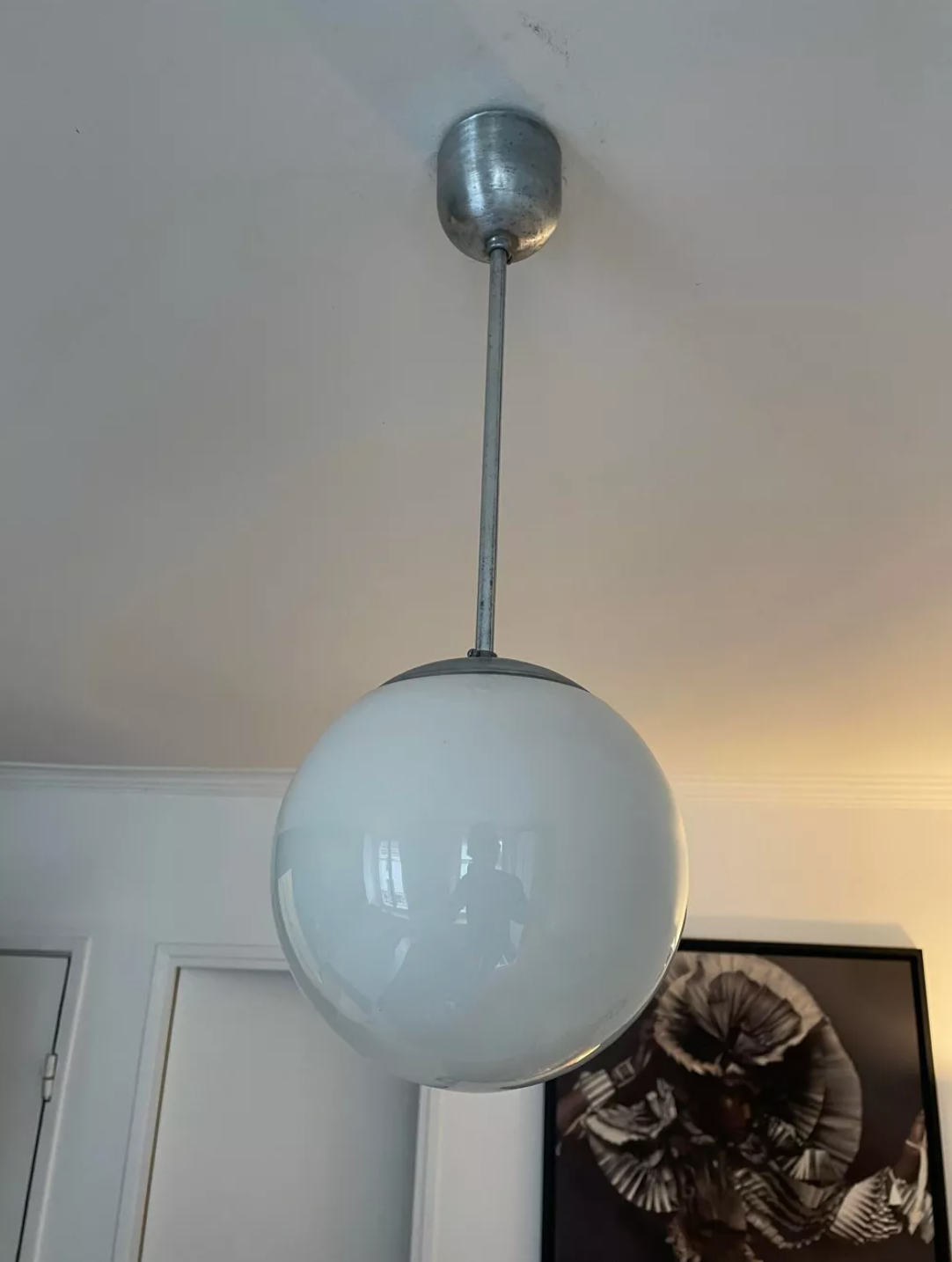 Vintage chandelier opal globe, art deco 1930