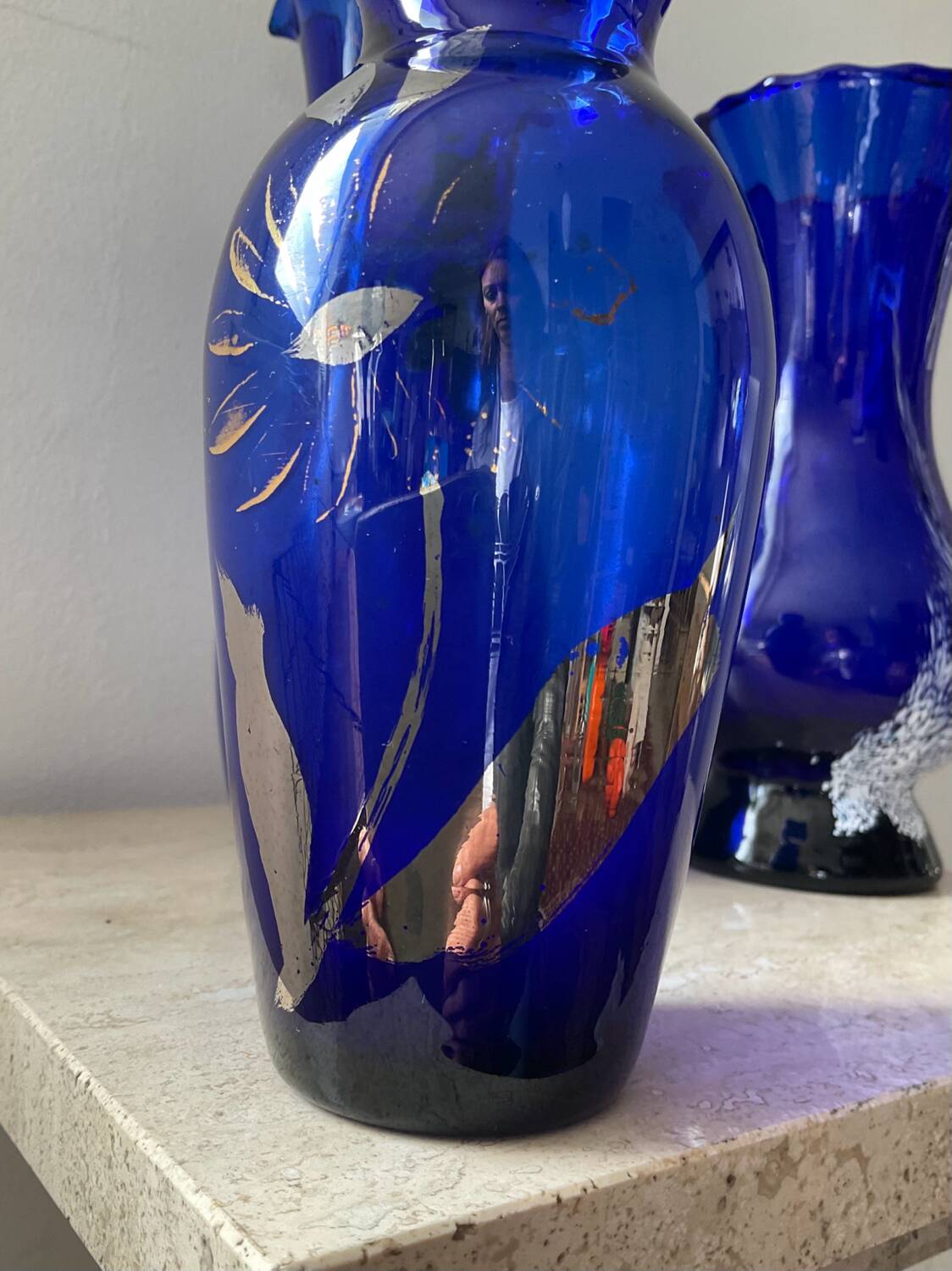 Trio of cobalt blue Art Deco vases
