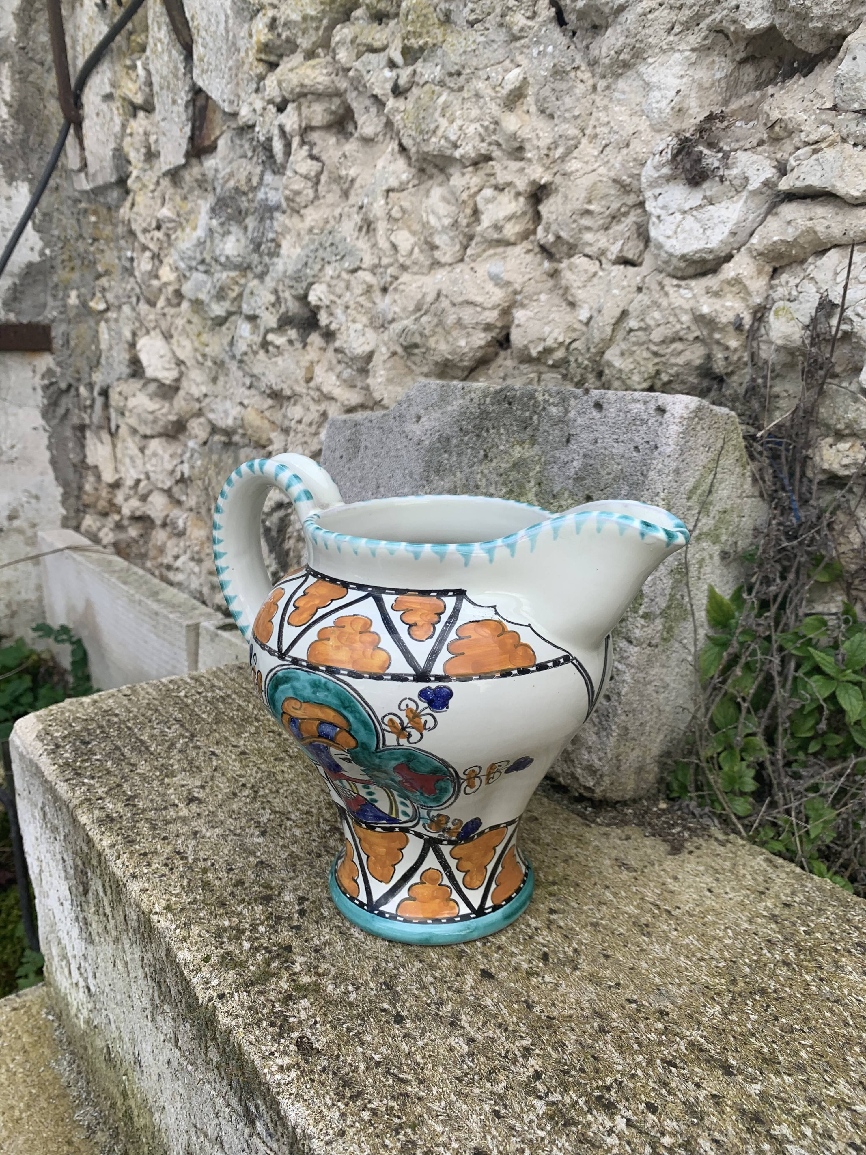 Glazed ceramic jug pottery Orvieto made in italy vintage
