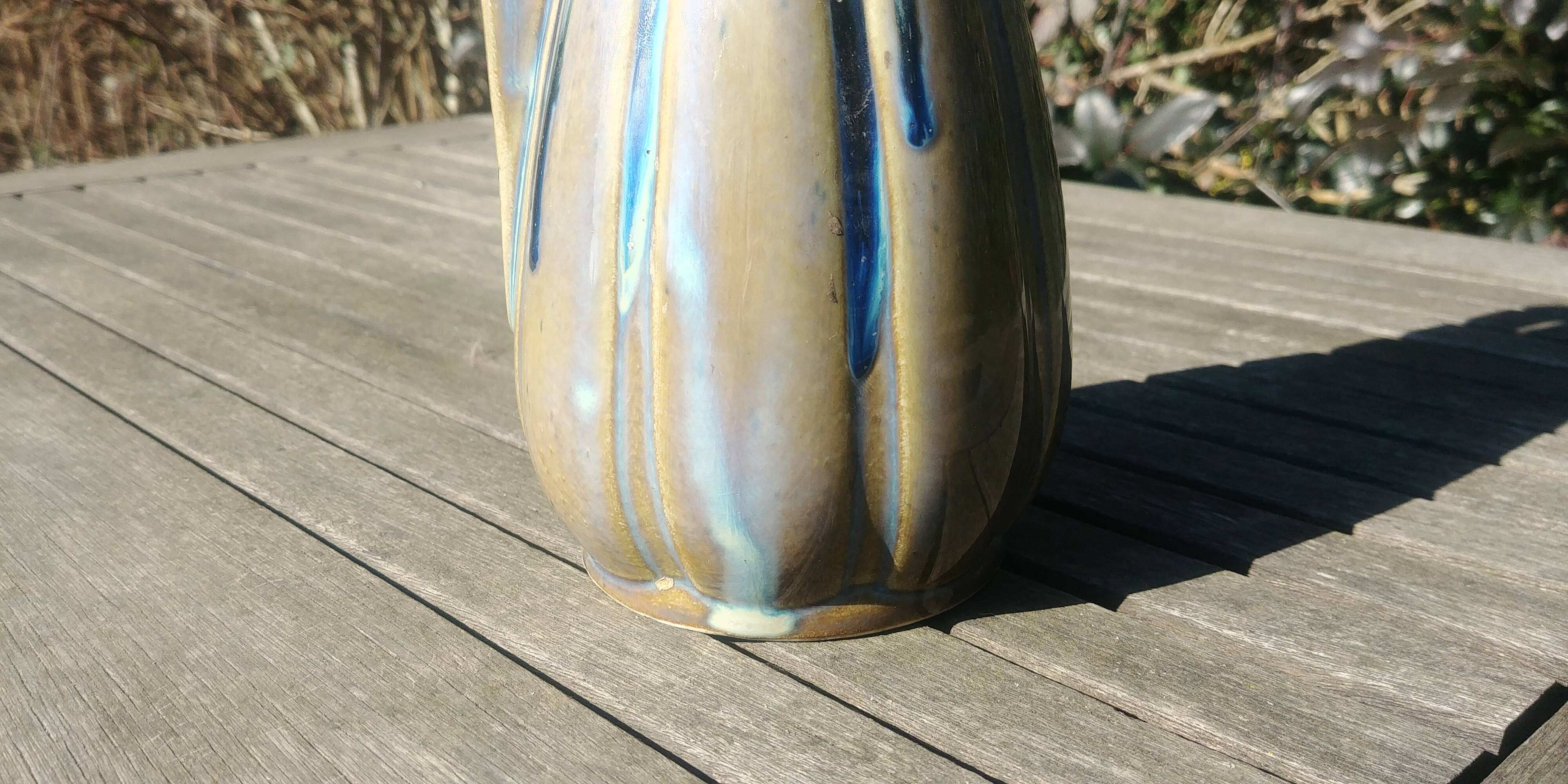 Pitcher/carafe old glazed ceramic La Borne style blue/beige