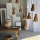 Suspension or lampshade in natural organic teak, tubular, H30 D22.