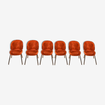 Set of 6 Beetle velvet chairs in orange red colour