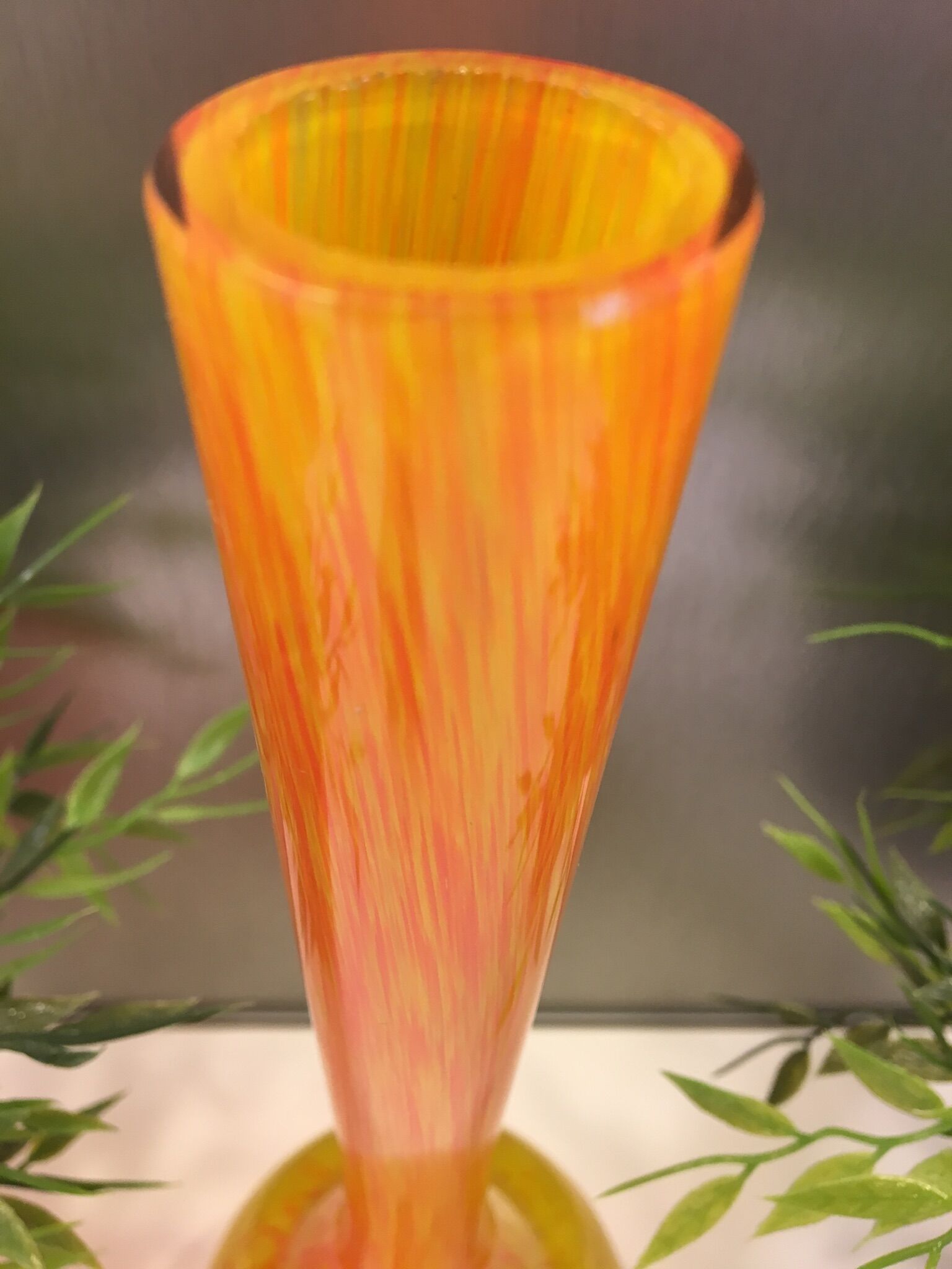 Vintage orange and yellow soliflore vase, signed