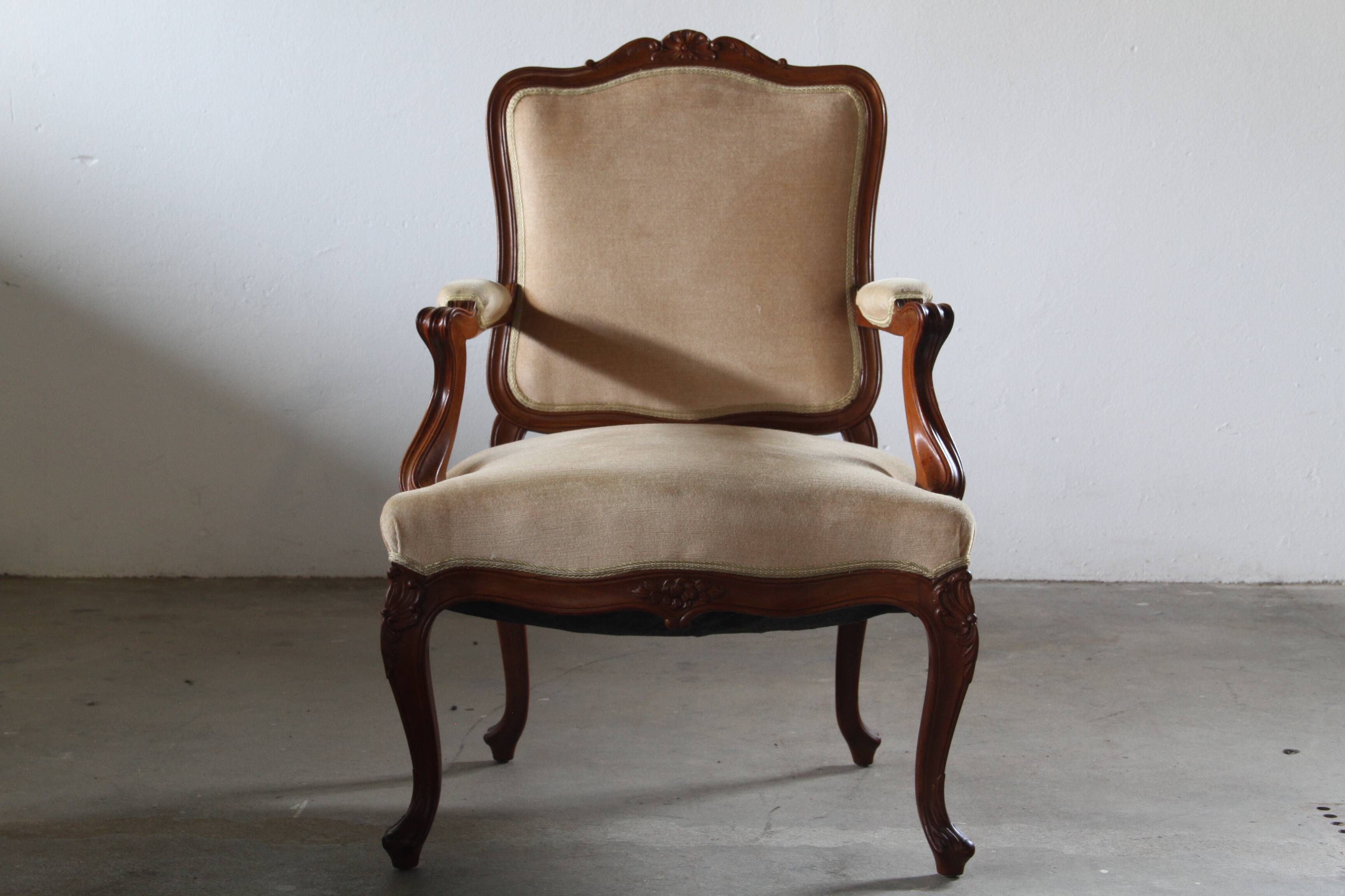 Pair of Vintage Danish Antique 18th century Lounge Chair, style of Louis XV