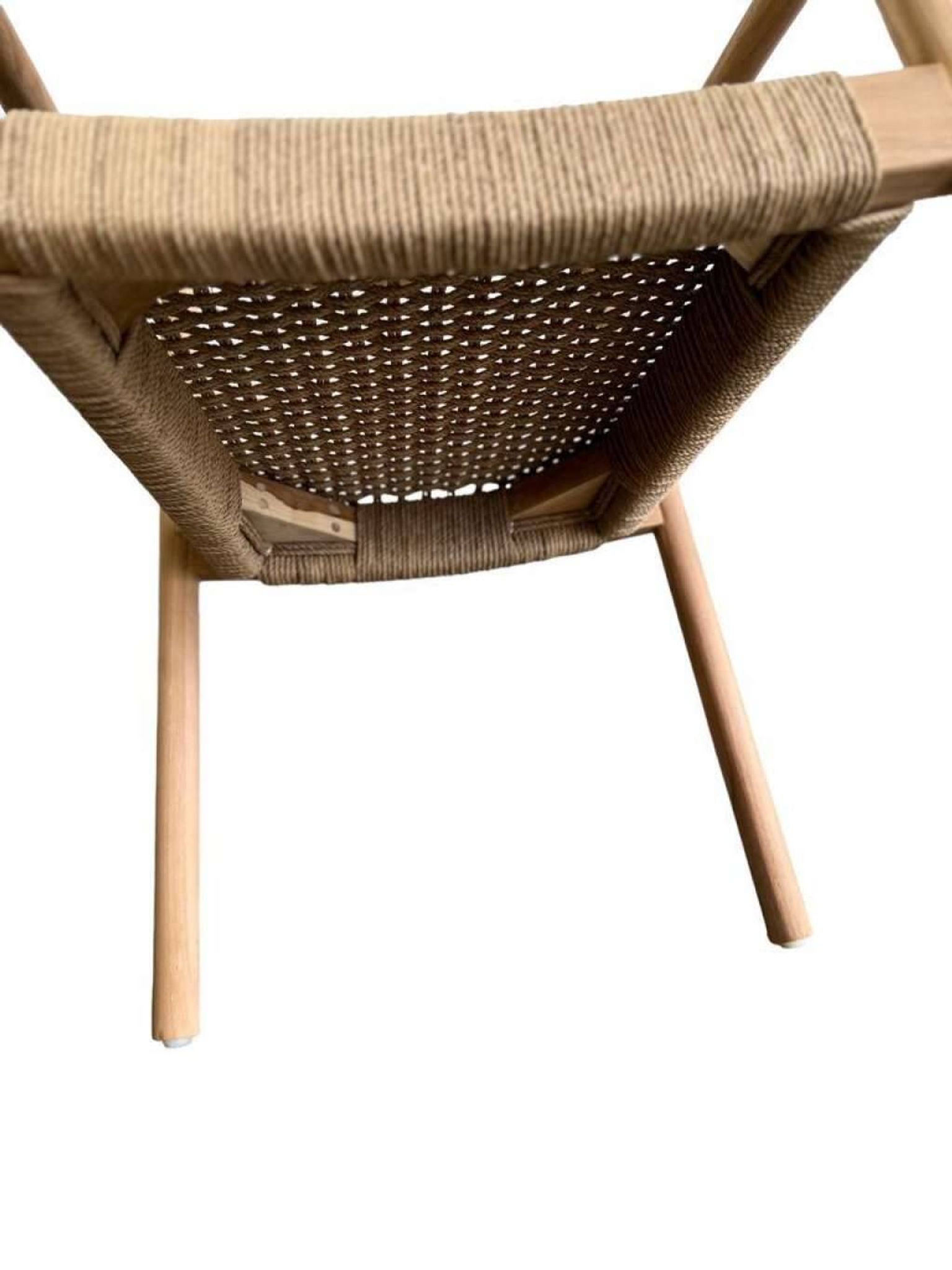 Solid wood chair with weaved seat and armrests