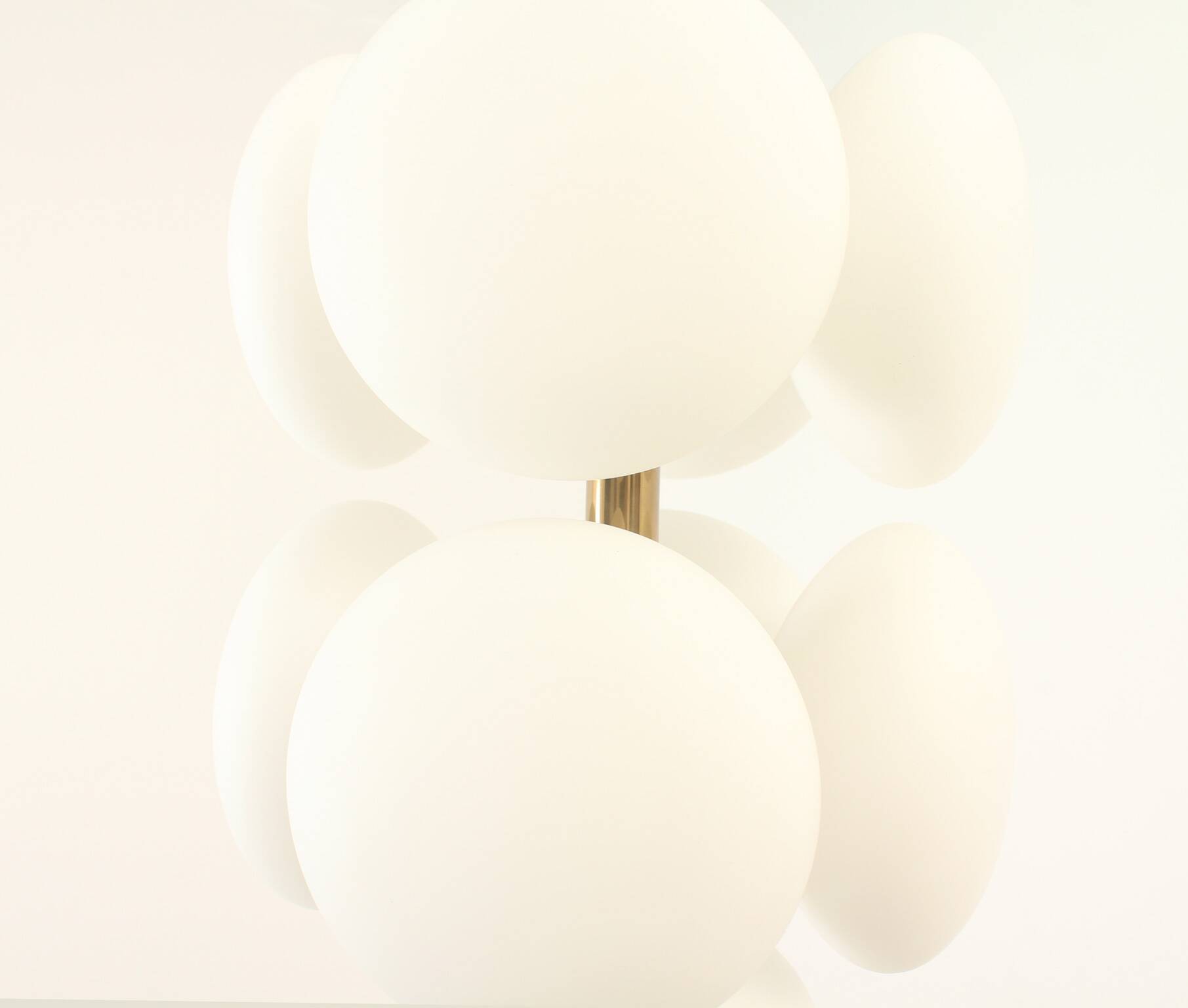 Brass and opaline Sputnik chandelier by Kaiser Leuchten, Germany, 1960s.