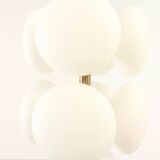 Brass and opaline Sputnik chandelier by Kaiser Leuchten, Germany, 1960s.