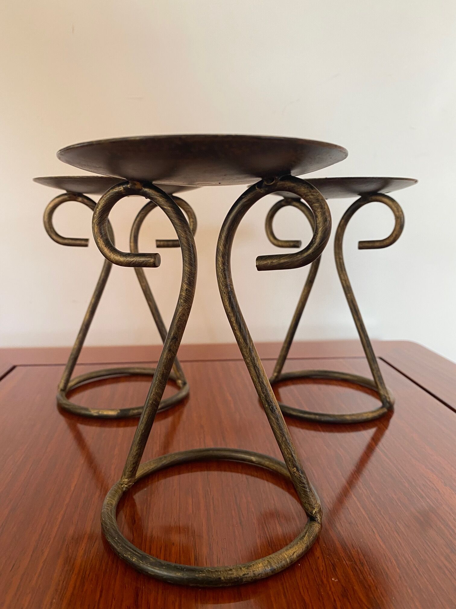 Set of 3 wrought iron candle holders