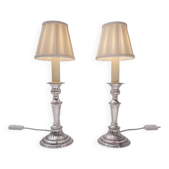 Paire de lampes de table chandeliers antiques en métal argenté de Sheffield, années 1920, Angleterre