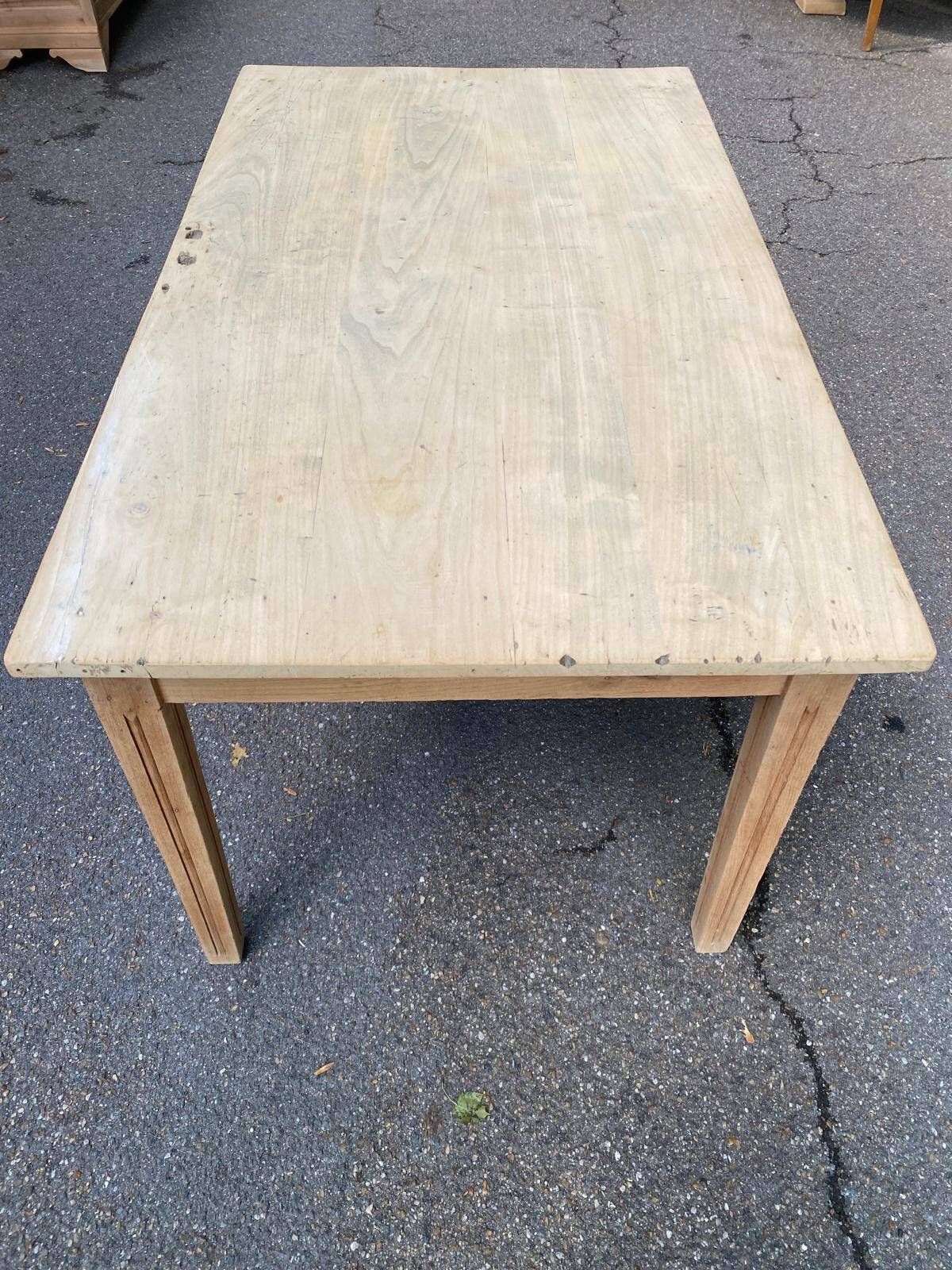 Renovated farmhouse table in raw solid wood with 2 drawers, 1920, 140x80cm.