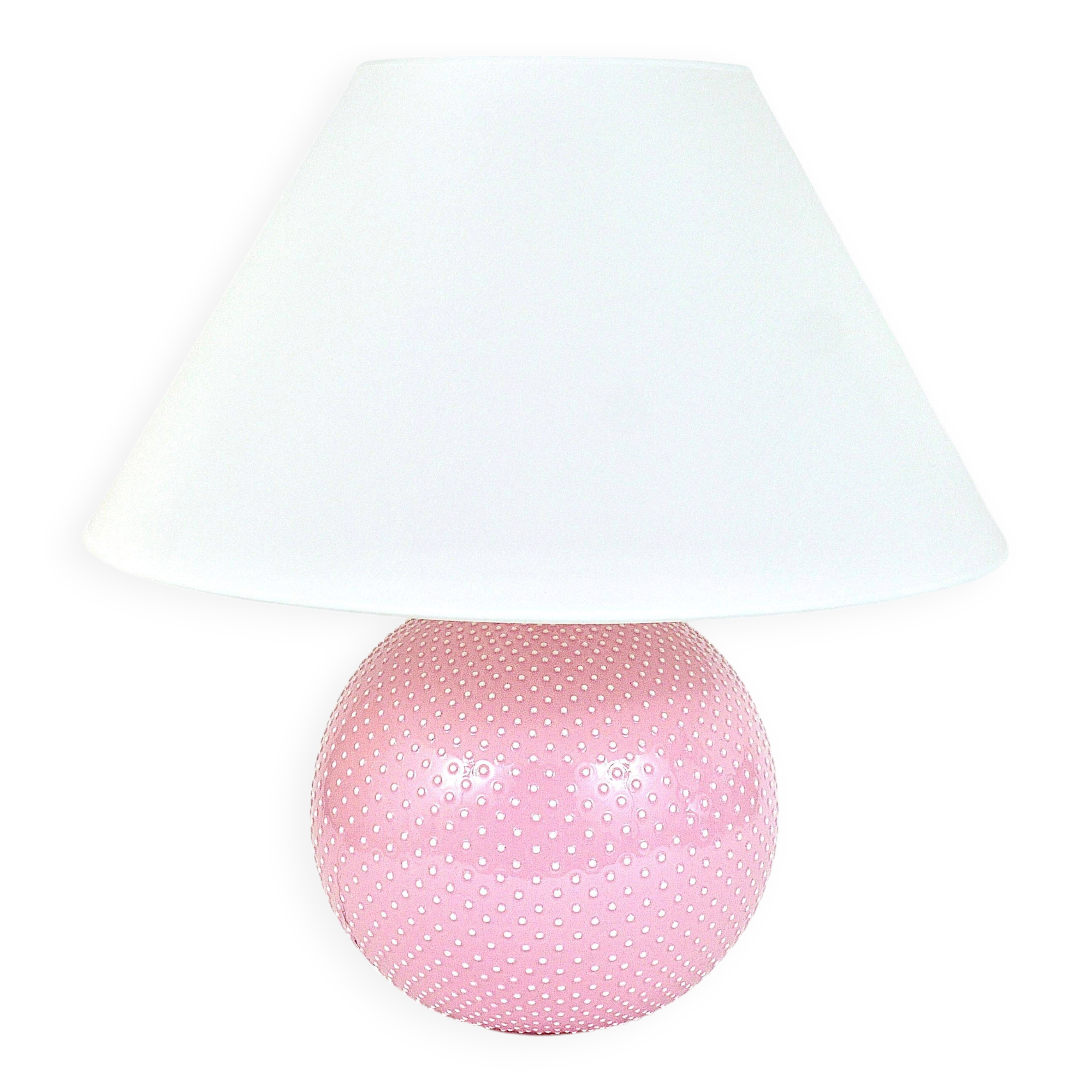 Pastel pink polka dot spherical table lamp, ceramic, brass, Studio Paf Milano, 1970.
