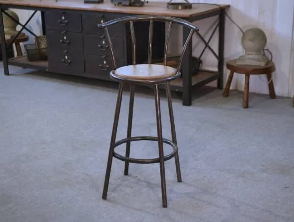 Industrial stool with oak seat, 1960s