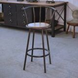 Industrial stool with oak seat, 1960s