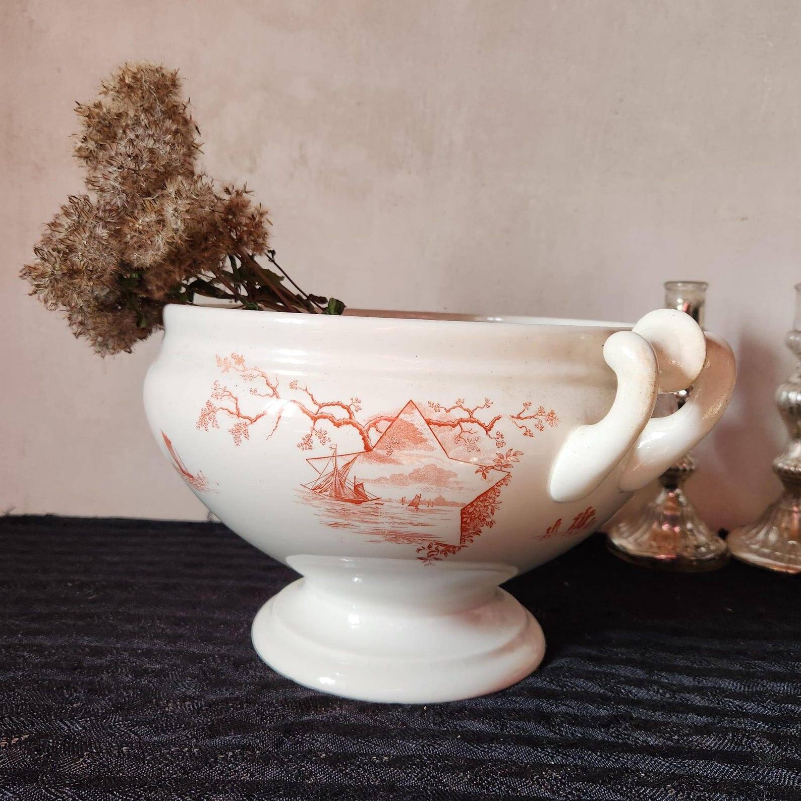 Dutch Tureen Petrus Regout Marines Series 1896 Maastricht Red Transferware