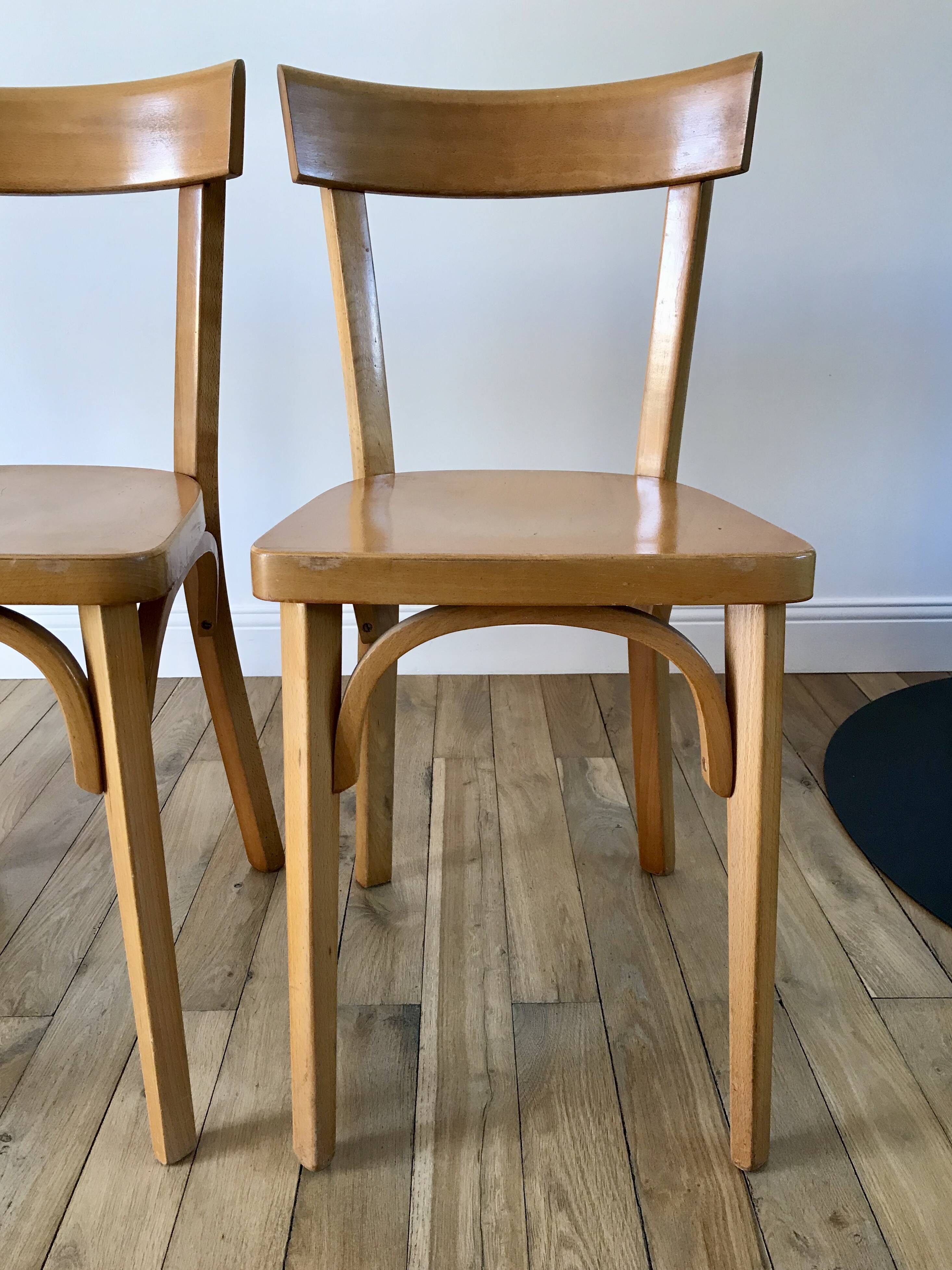 Set of 4 baumann bistro chairs in blond wood / honey stamped 40-50 years
