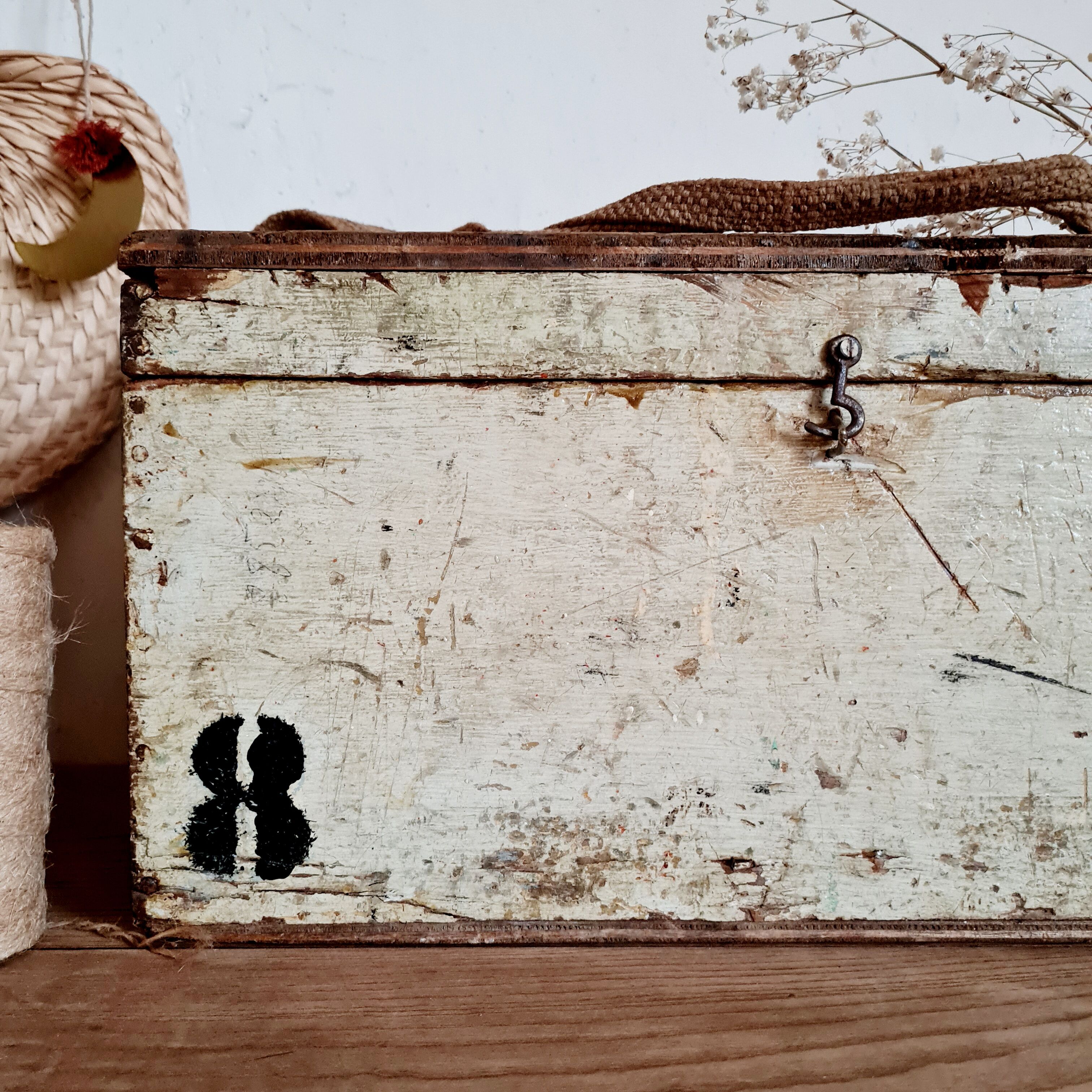 White patinated antique wooden chest