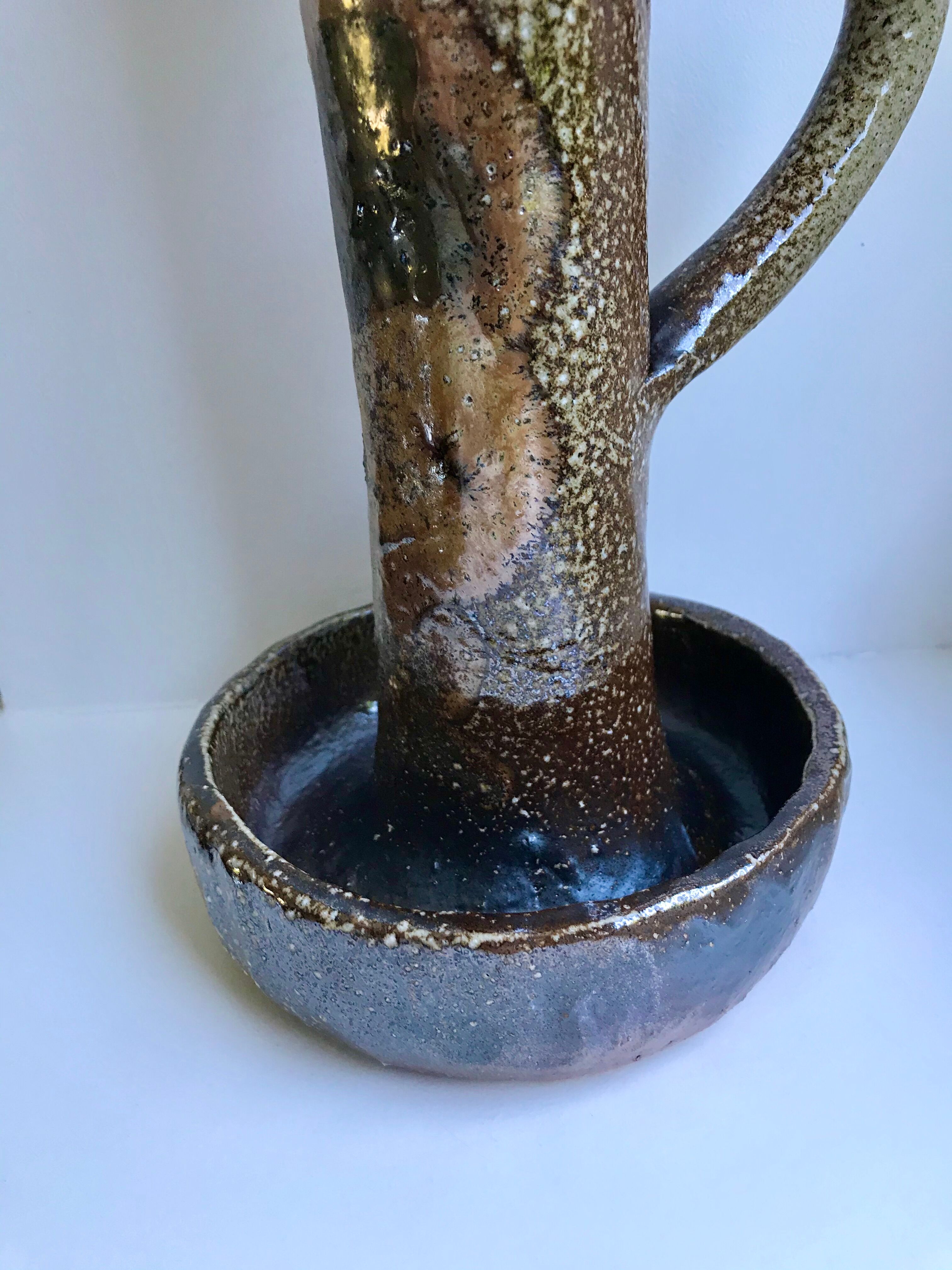 Huge candle holder in pottery / glazed ceramics 60s-70s