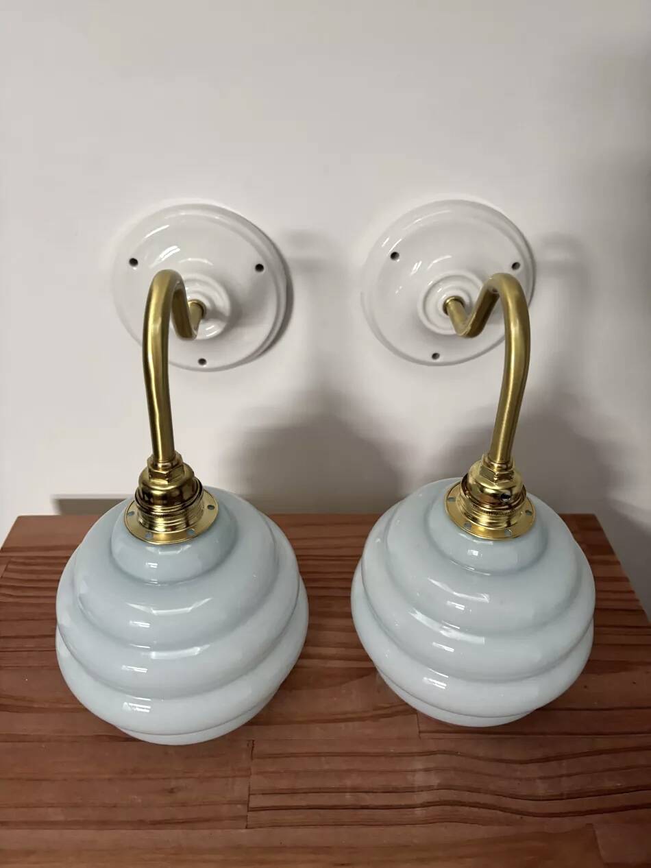 Pair of blue swan neck wall lights