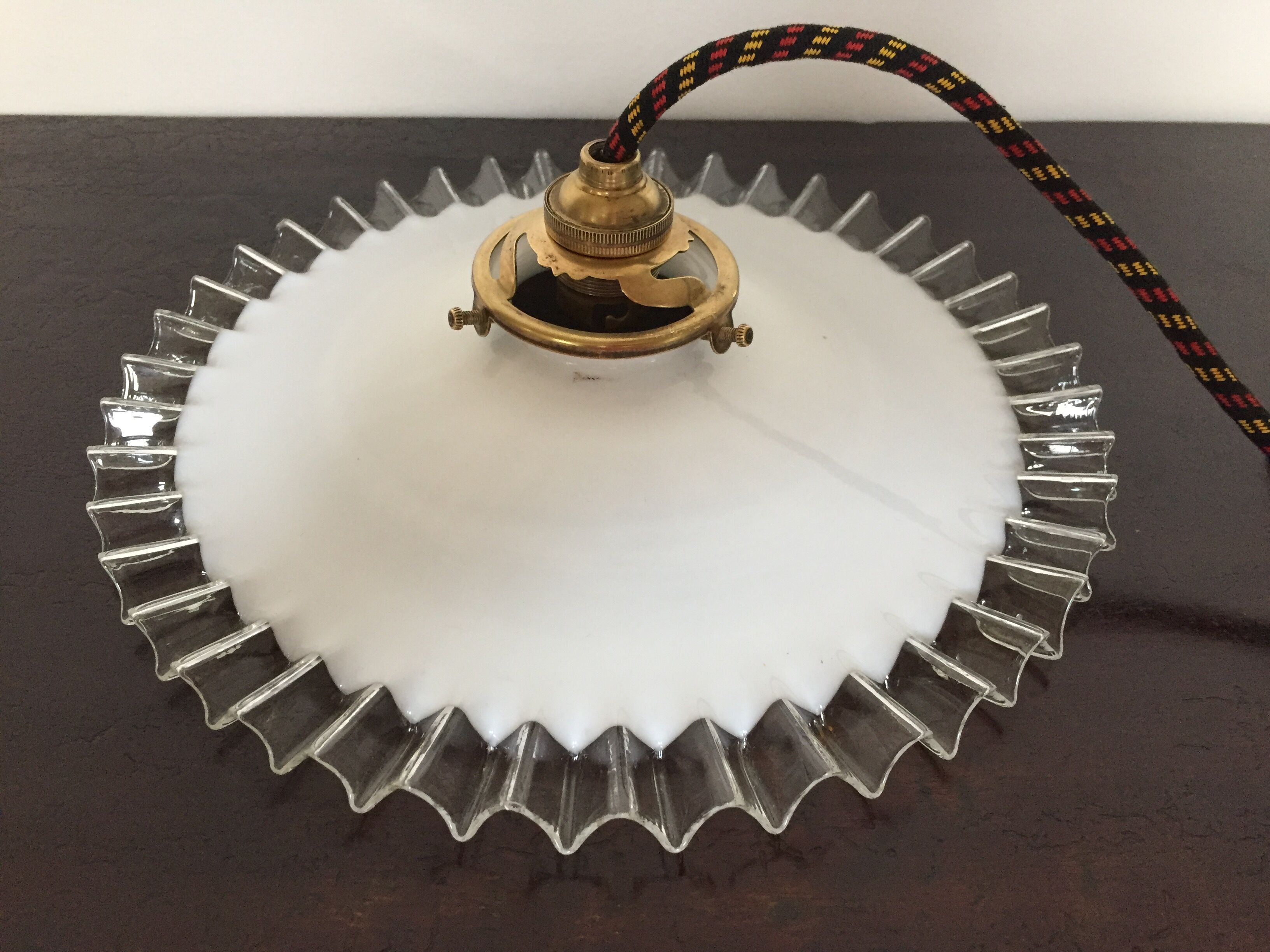 Old white opaline and brass hanging No.4