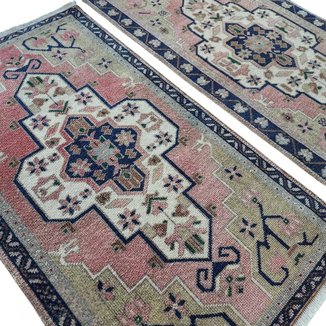 Set of 2 vintage handmade Turkish rugs 55x98 cm