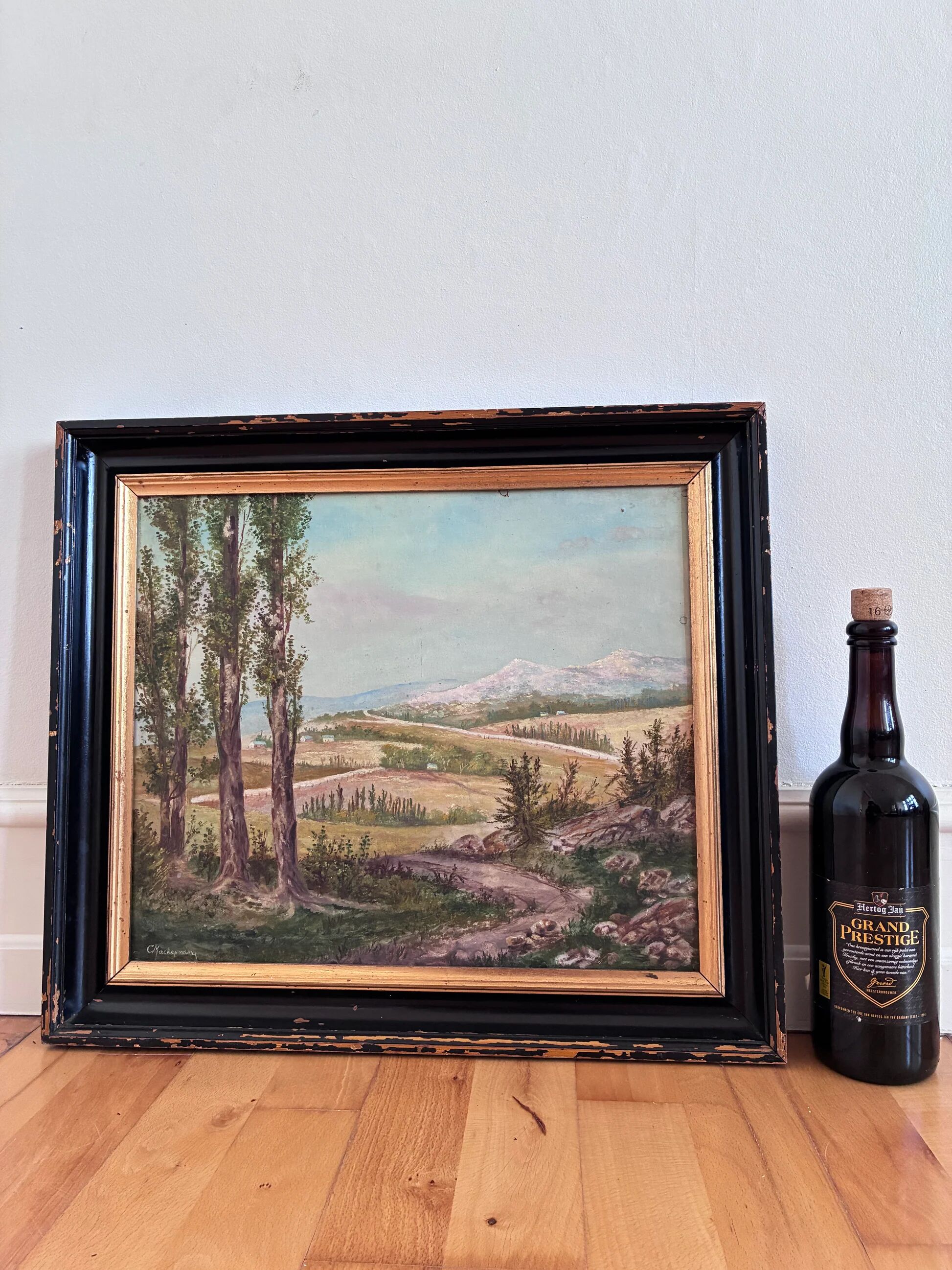 Vintage original landscape oil painting: Countryside nature wall art