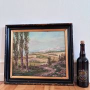 Vintage original landscape oil painting: Countryside nature wall art