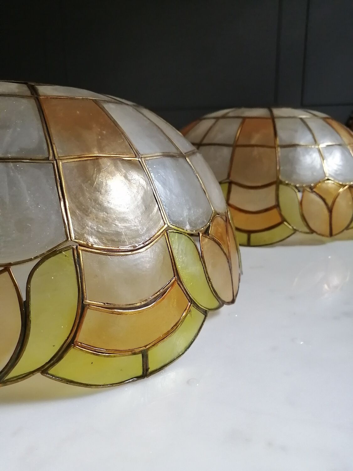 Pair of mother-of-pearl lampshades