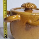 Vintage ceramic pot, ochre, with 8 handles