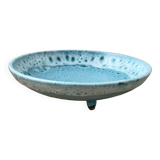 Plat assiette émaillée bleue tripode
