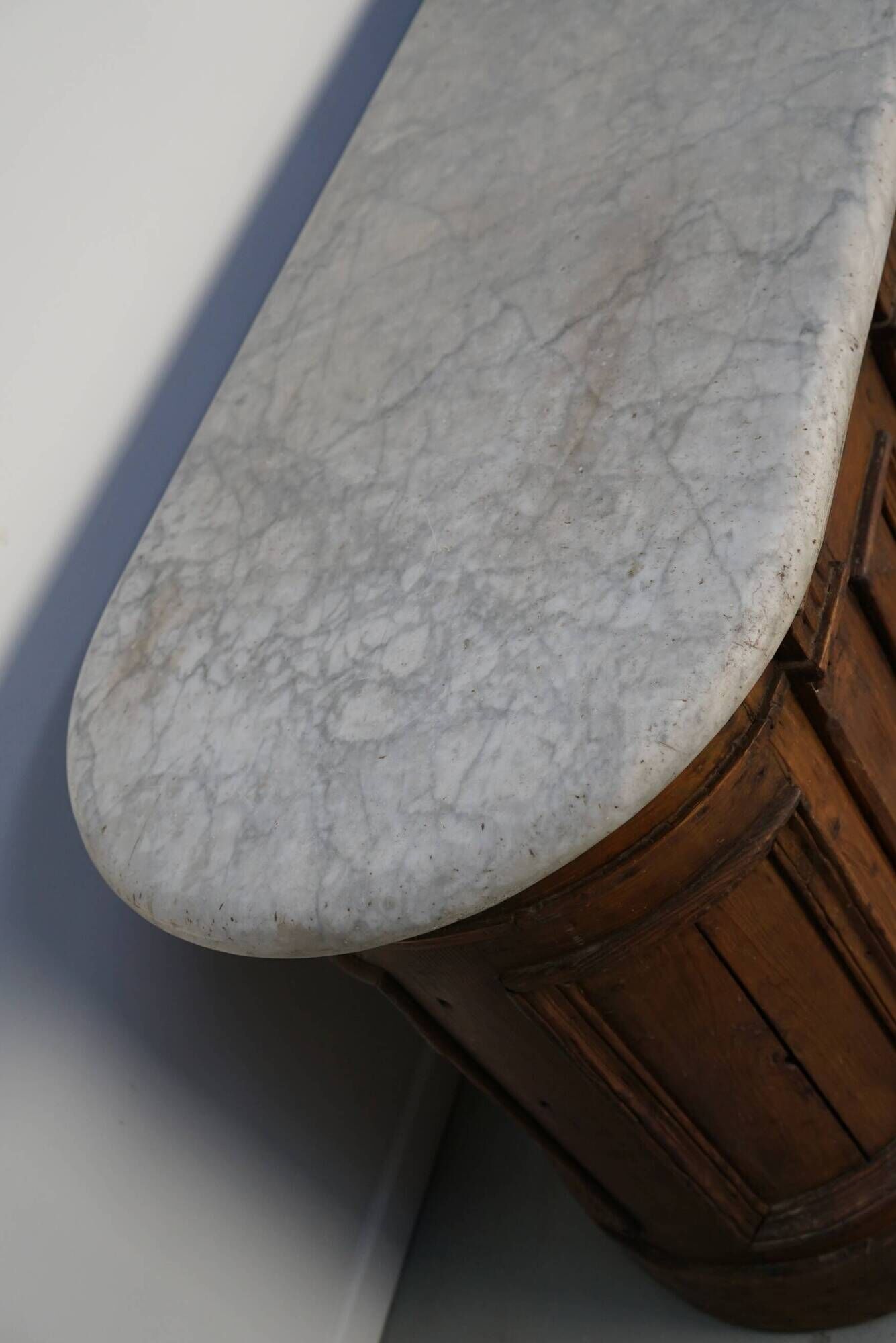 Antique Shop Counter / Kitchen Island in Dutch Pine and Marble, 19th Century