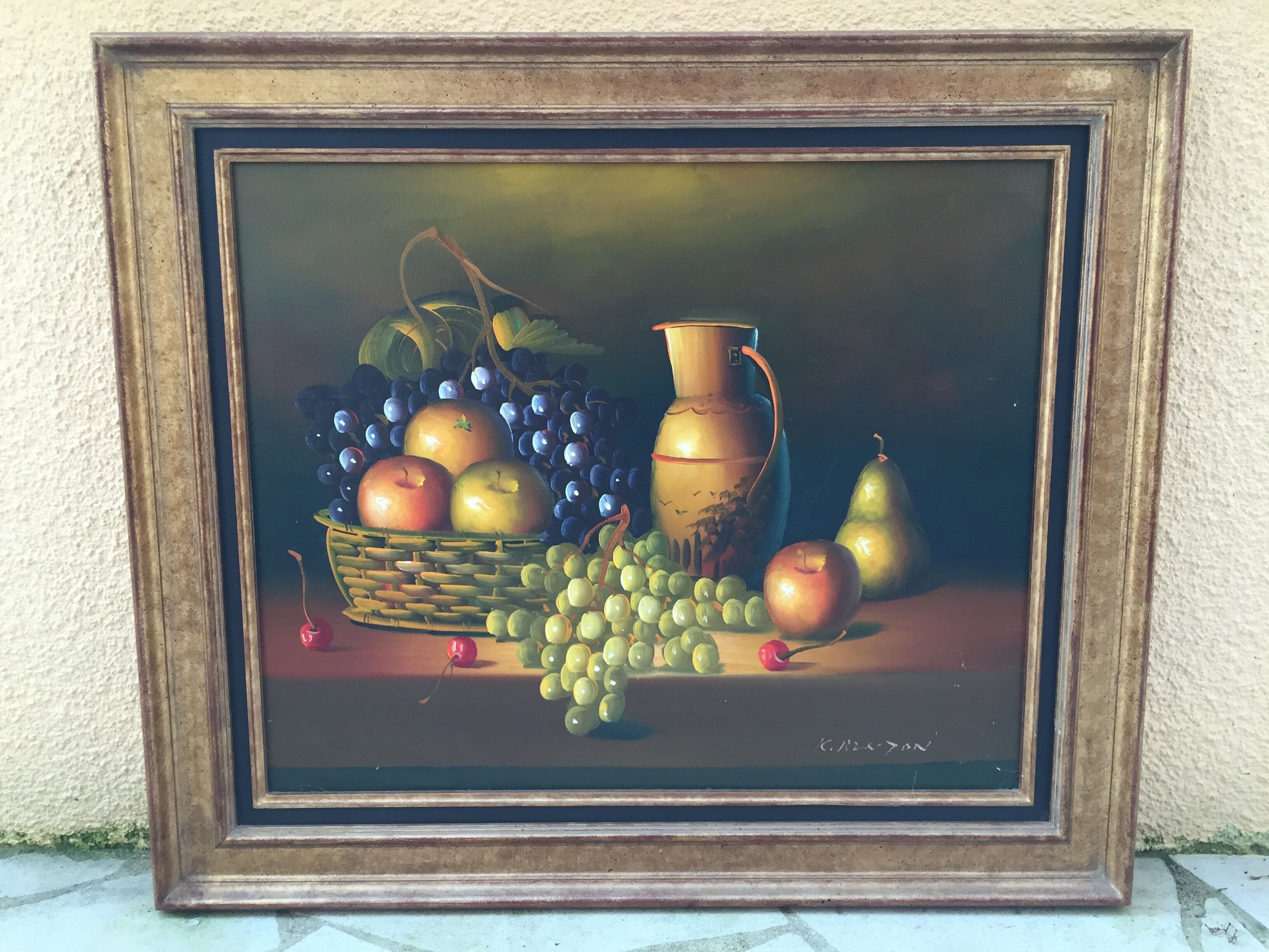 Oil on canvas: still life with fruit