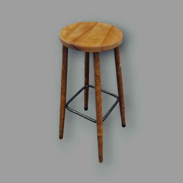 Ancien tabouret de bar en bois et métal – design sobre et authentique
