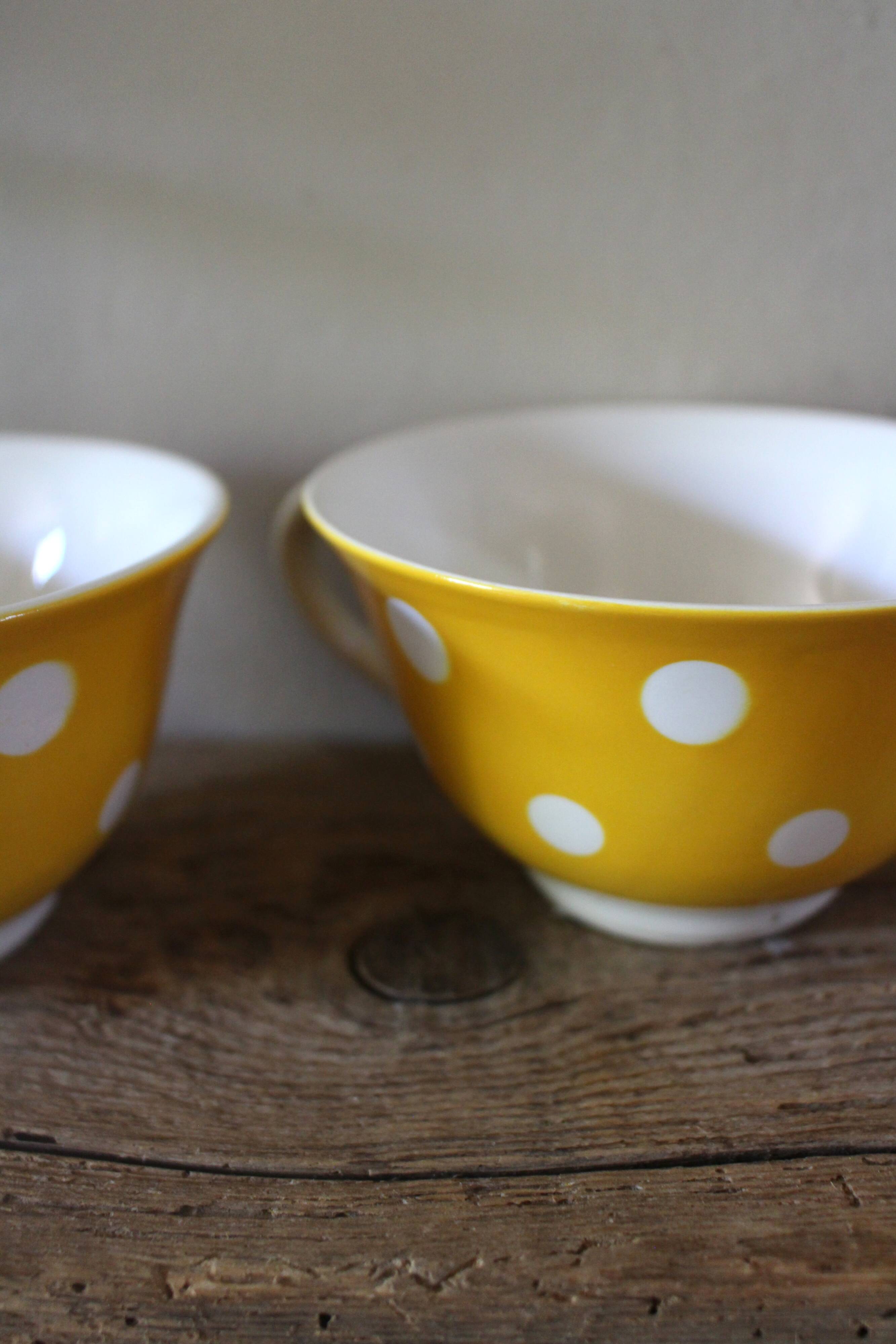 Two Large Yellow Polka Dot Cups Sarreguemines Vintage