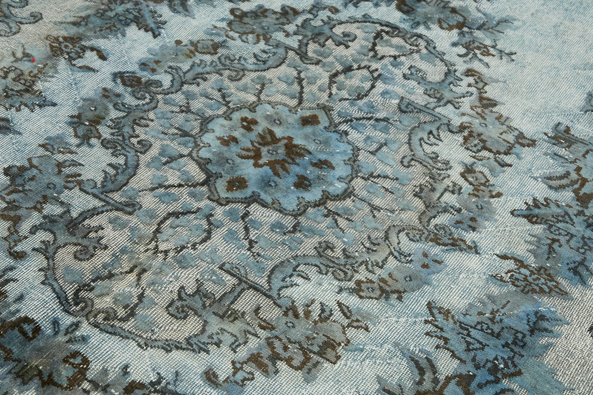 Hand-knotted carved turkish 1970s 198 cm x 323 cm blue carpet