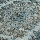 Hand-knotted carved turkish 1970s 198 cm x 323 cm blue carpet