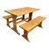 Vintage Scandinavian pine dining set, 1980s table and benches