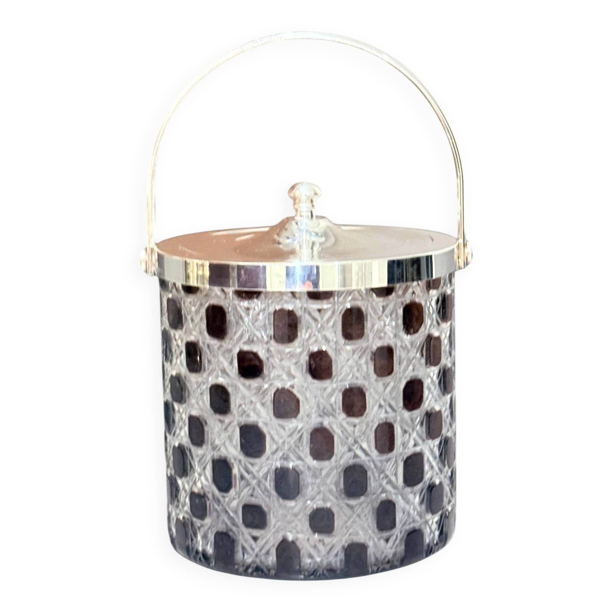 Vintage Cut Crystal Biscuit Box / Ice Bucket with Silver-Plated Lid and Handle