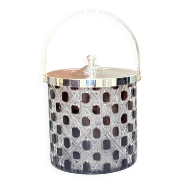 Vintage Cut Crystal Biscuit Box / Ice Bucket with Silver-Plated Lid and Handle