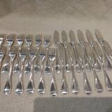 6 fish cutlery pieces, 12 pieces, silver-plated metal, Christofle silversmith, Perles