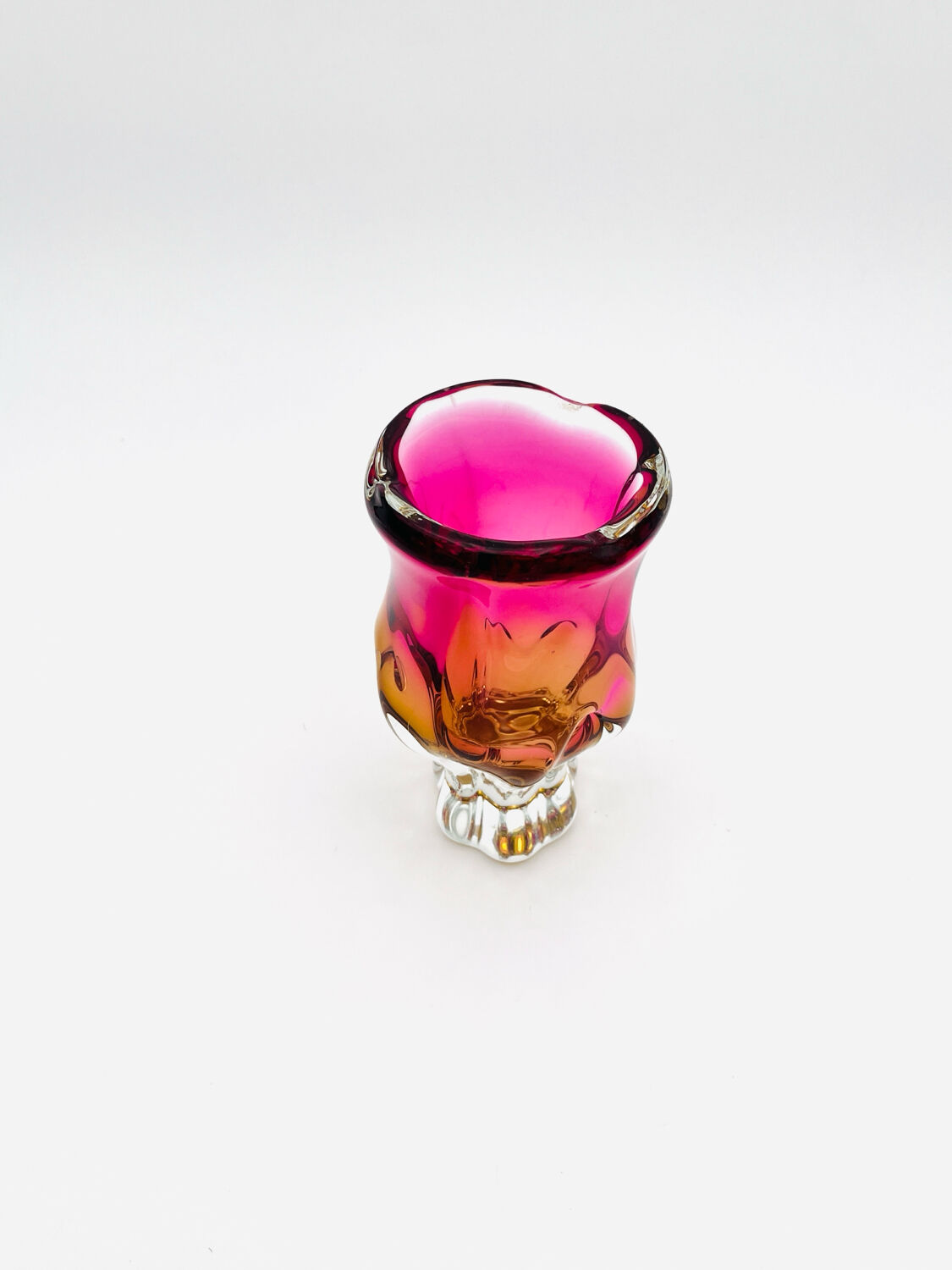 Vase - Sommerso - Josef Hospodka in fuchsia and amber yellow crystal