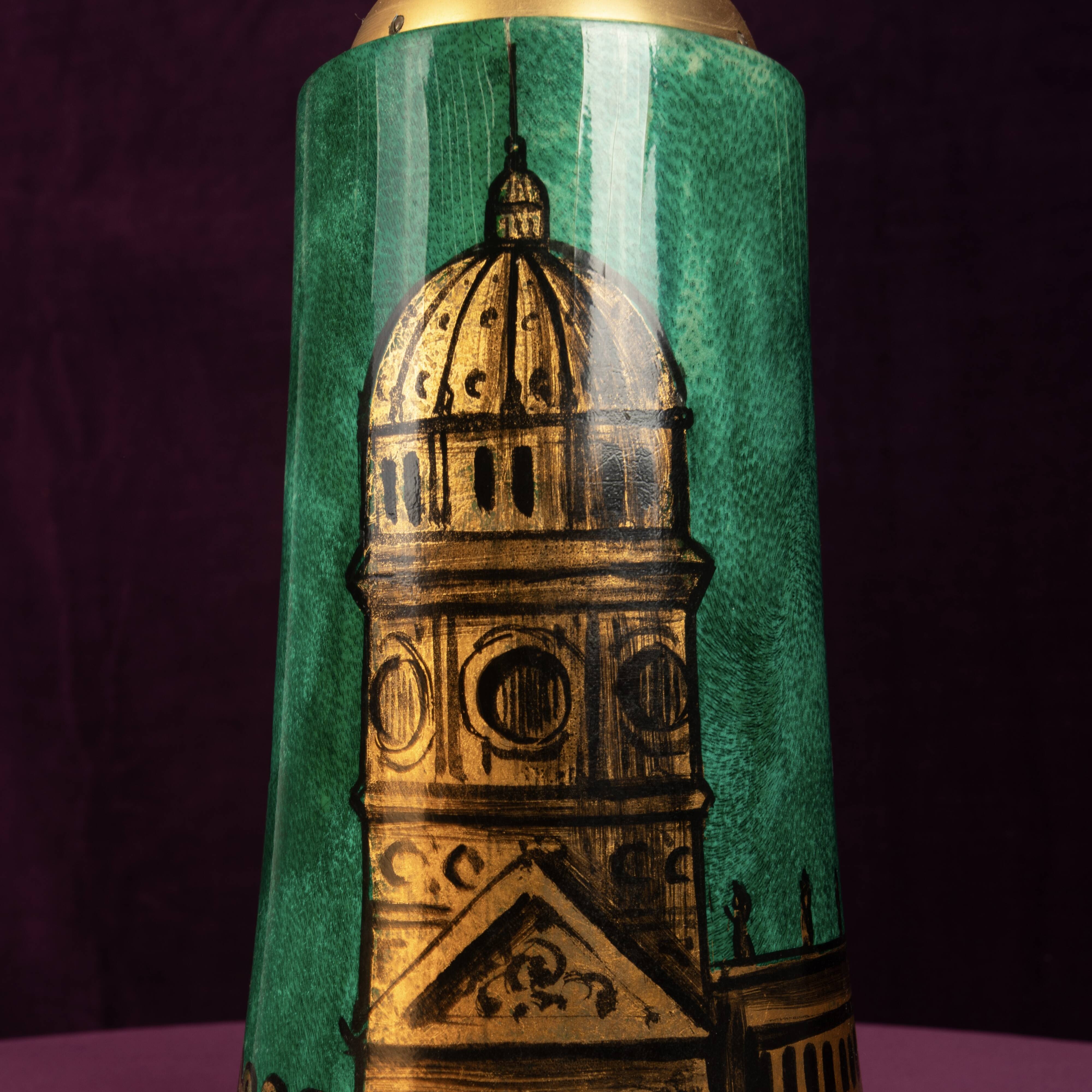 Aldo Tura Mod. 968D Hand-Decorated Green Goatskin Parchment Thermos Italy 1960