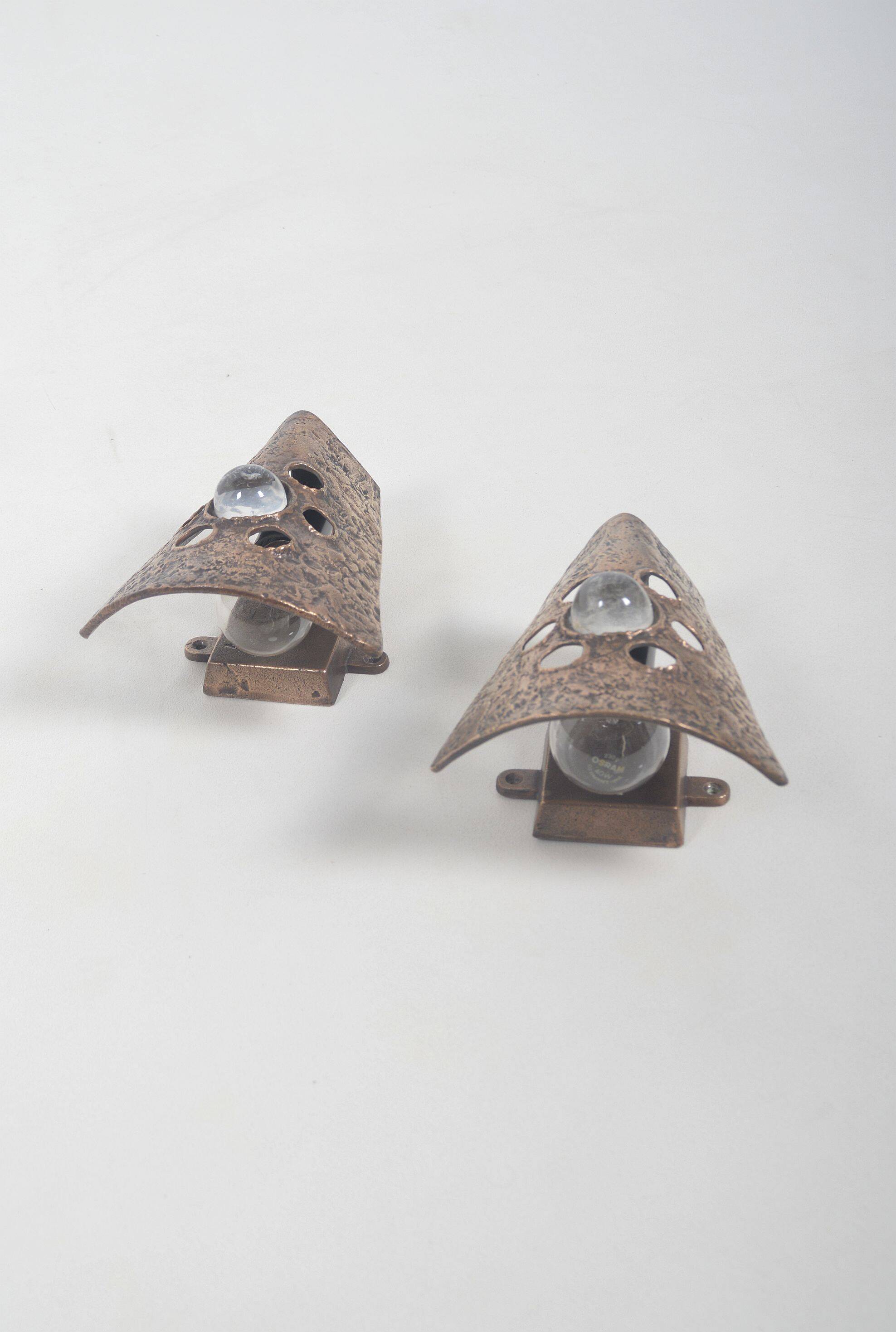 Set of Brutalist wall lamps in bronze, 1960s