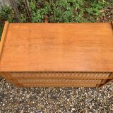 Rattan wardrobe and its compass-legged chest of drawers, 1960