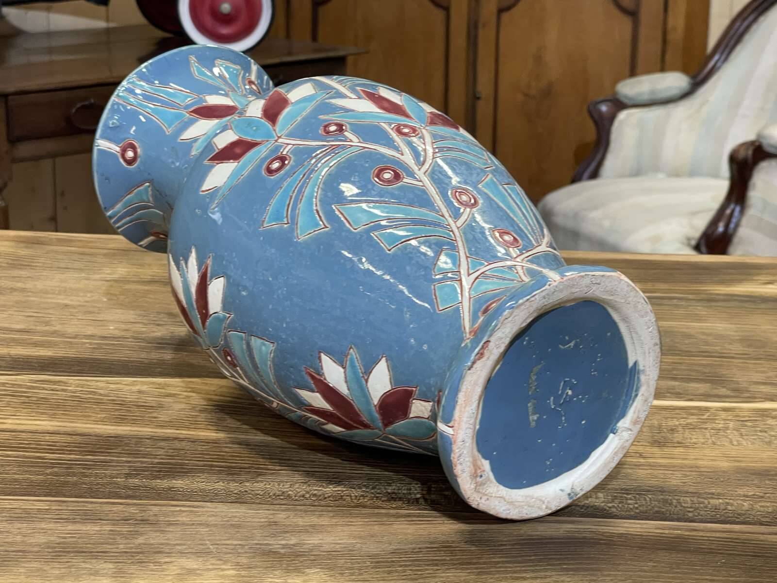 Vase Art déco des années 1930 en faïence émaillée