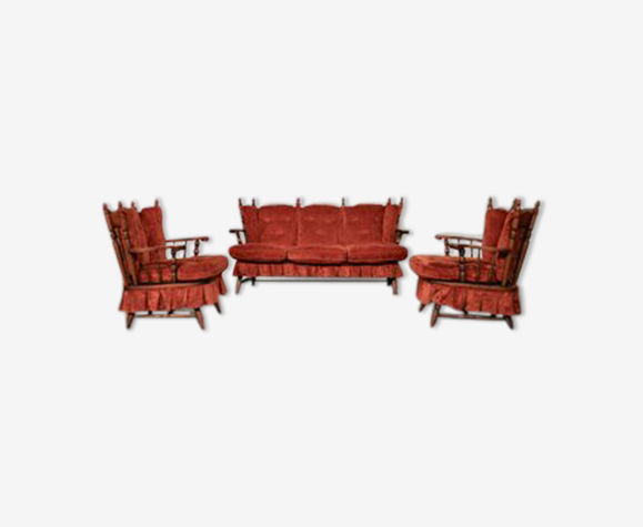 Vintage chenille fabric sofas and armchairs with rocking system, italy, set of 3