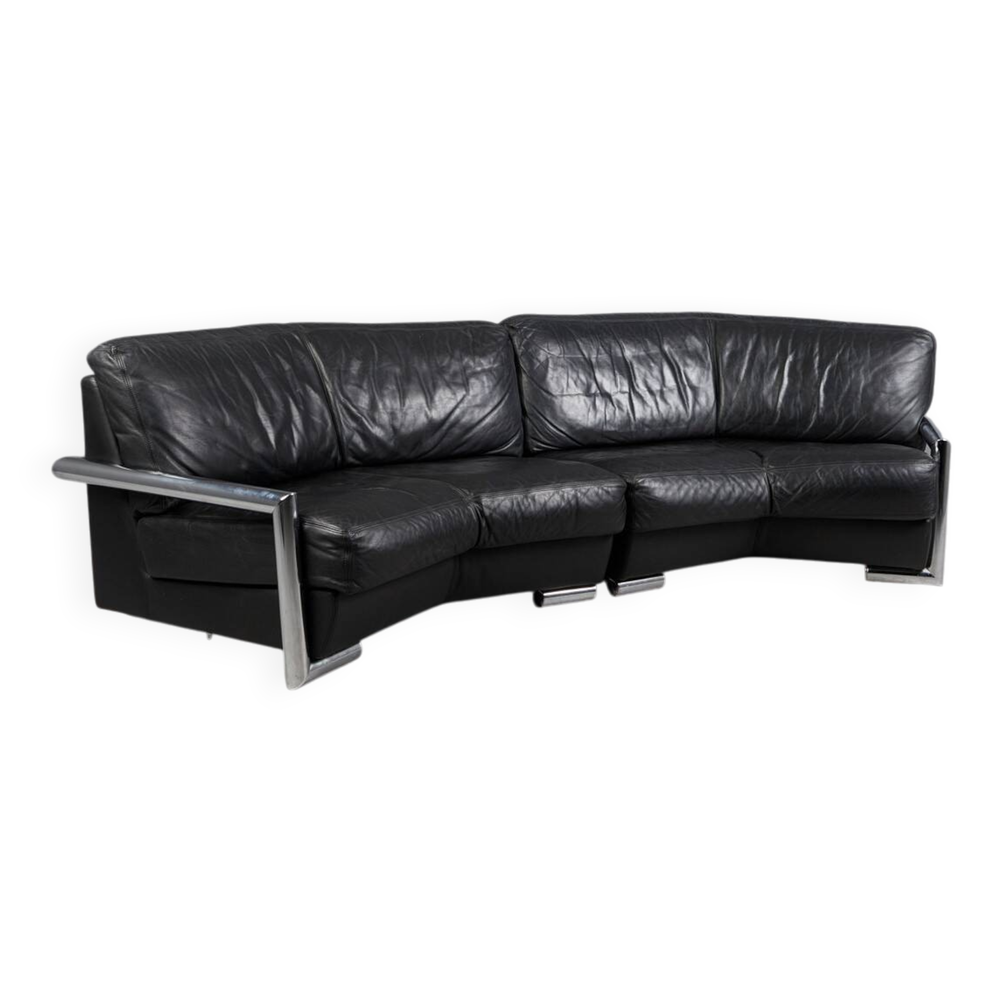 Artanova — “Medea” Modular Corner Sofa (2 Modules) — Black Leather — 1990s
