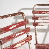 Anciennes chaises de terrasse rouges et blanches (vers 1920). Ensemble de 4 pièces